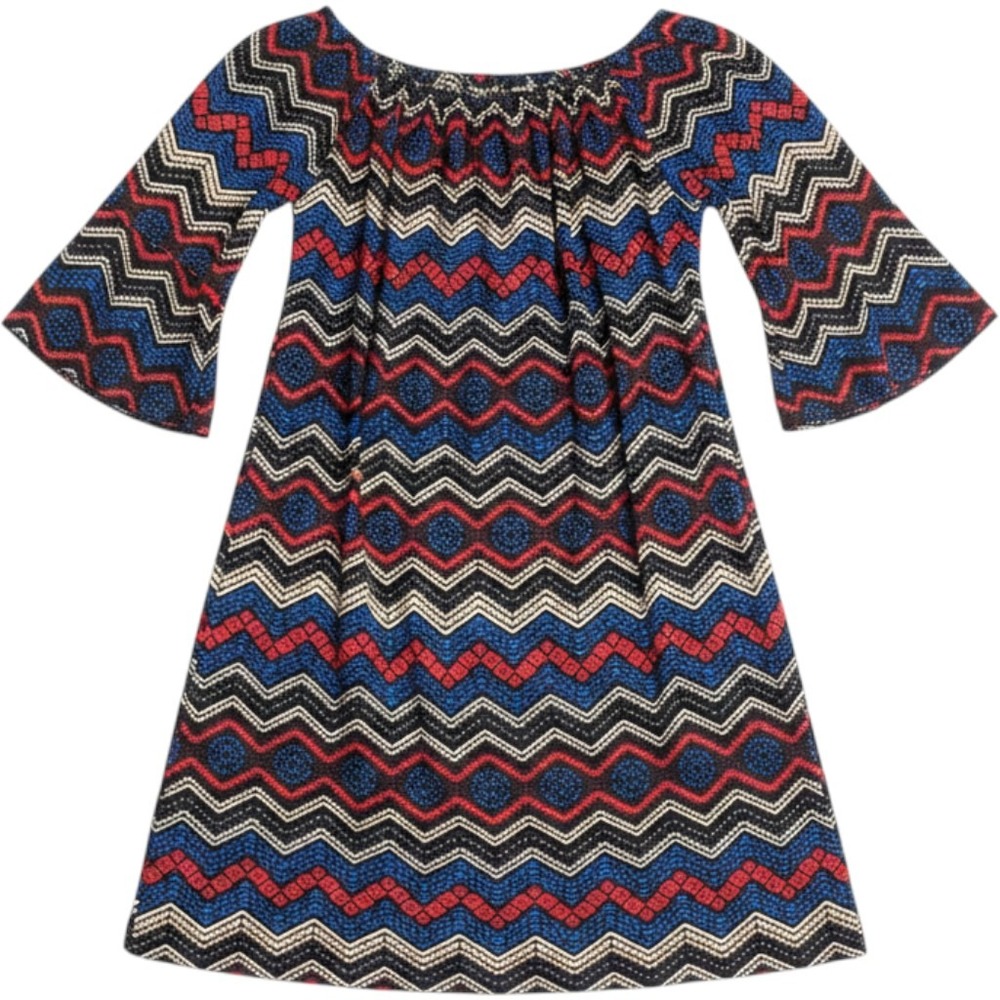 Ace Fashion Women‎ Small Tribal Print Bell Sleeve Off Shoulder Shift Dress Boho